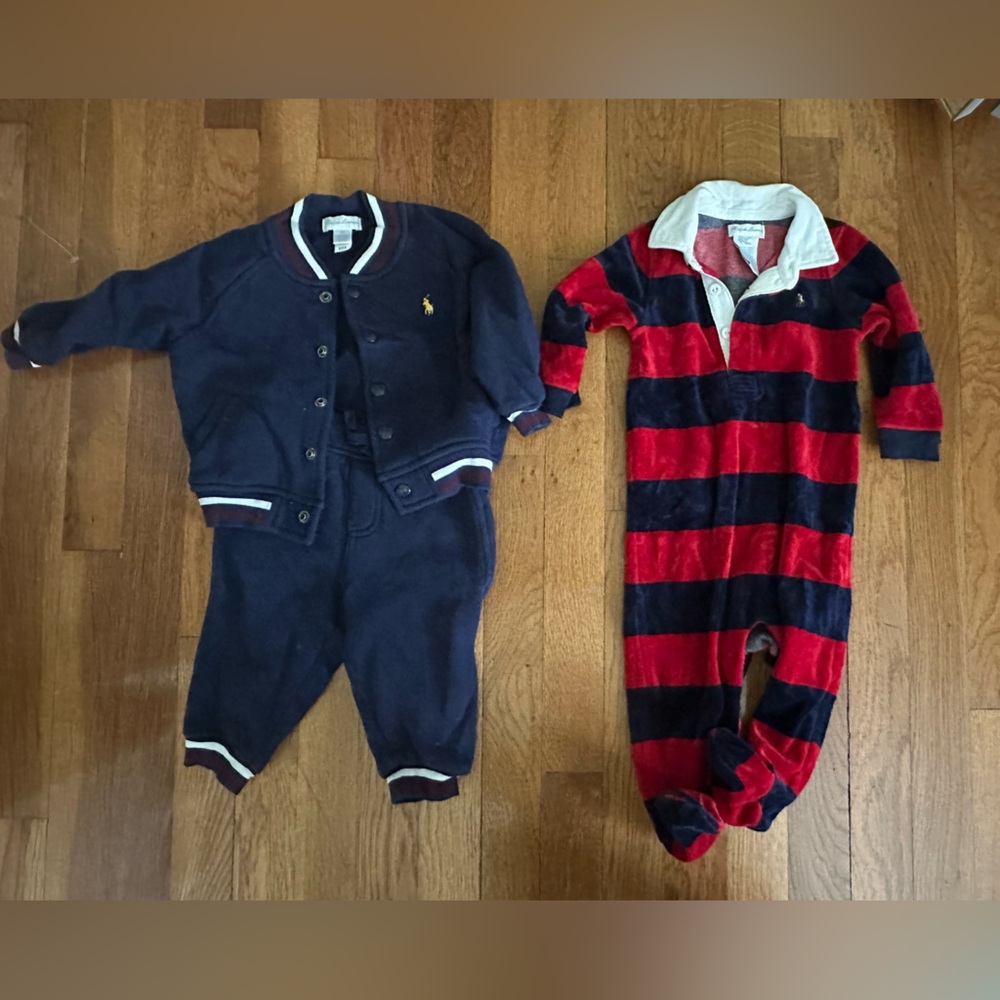 Ralph Lauren Navy and Burgundy Baby Onesie
